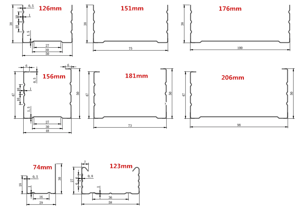 Light-gauge steel framing (C / U) roll forming machine profile drawing LIGHT-GAUGE-01