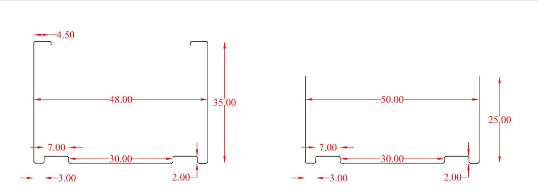 Light-gauge steel framing (C / U) roll forming machine profile drawing LIGHT-GAUGE-02