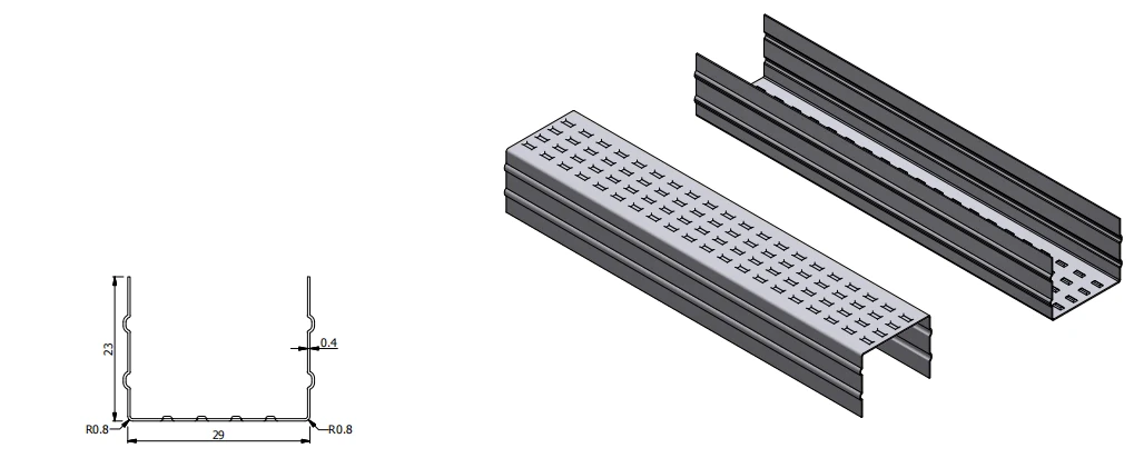 Light-gauge steel framing (C / U) roll forming machine profile drawing LIGHT-GAUGE-05