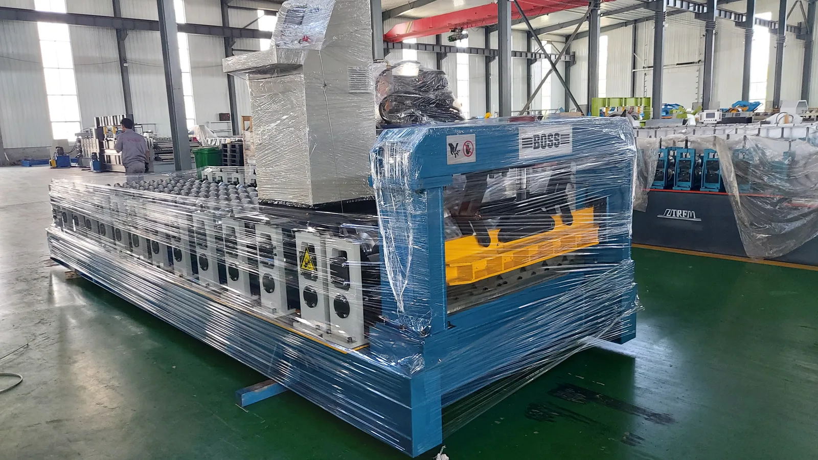 Complete forming line wrapped and crated ready for container loading